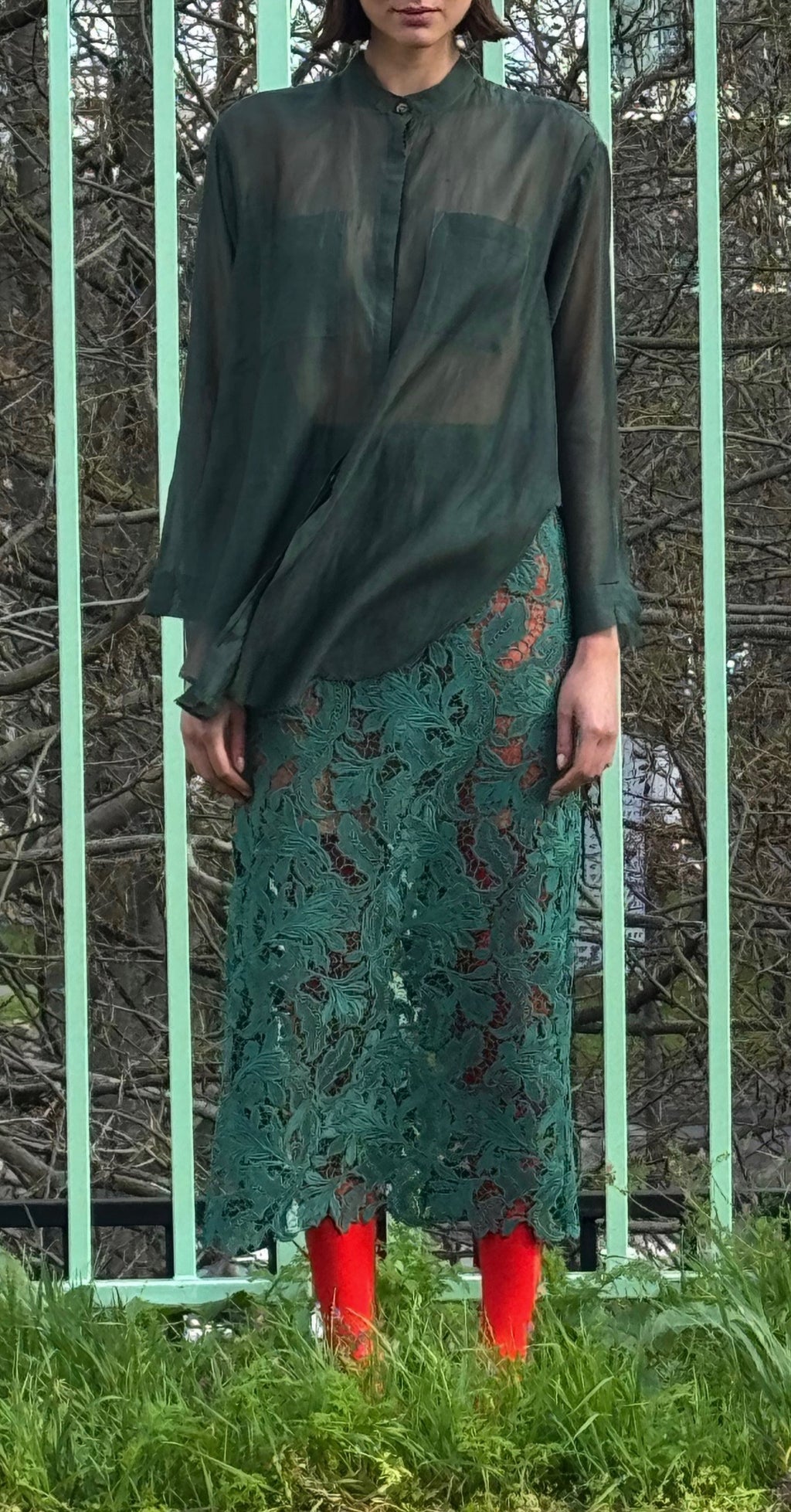 Florentine Lace Midi Skirt / Vert