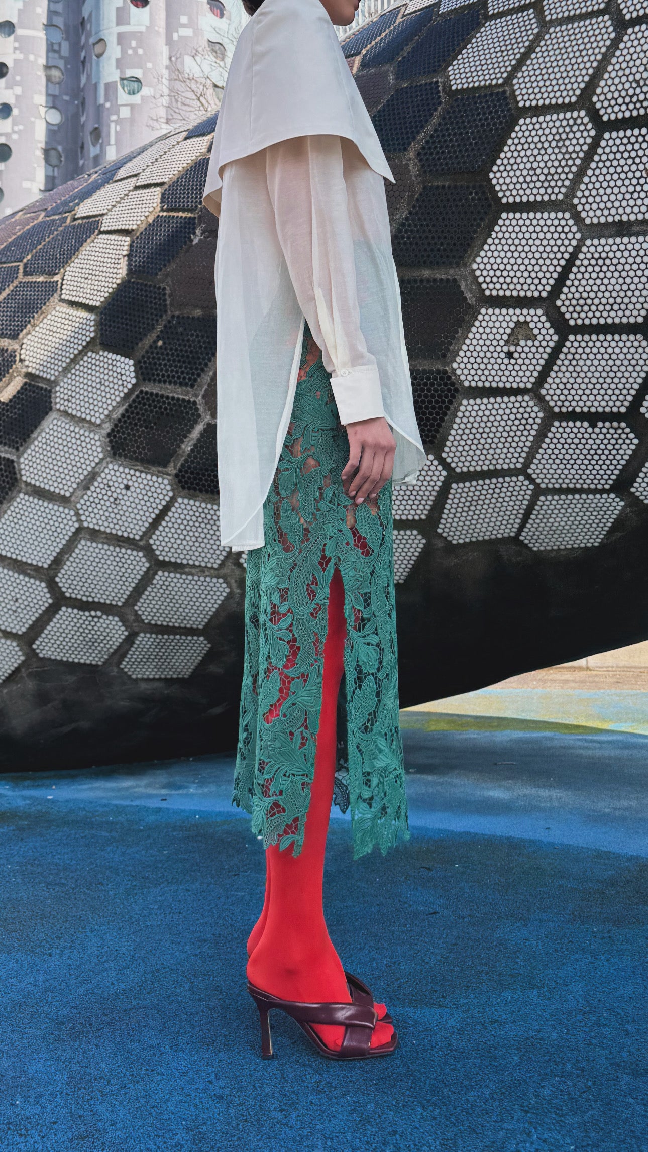 Florentine Lace Midi Skirt / Vert (Pre-Order)