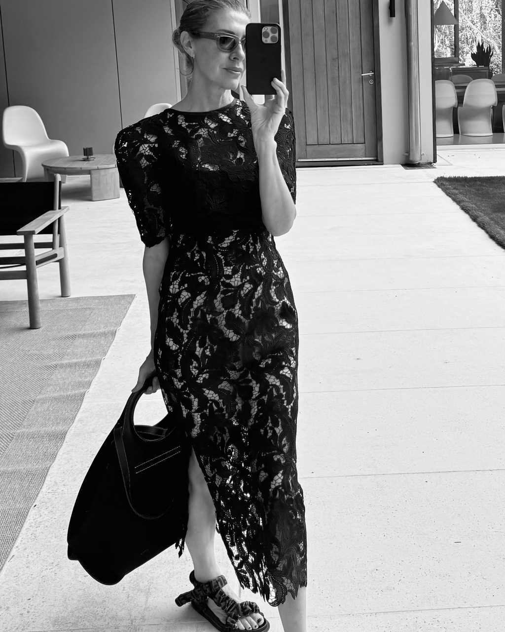 Florentine Lace Midi Skirt / Noir