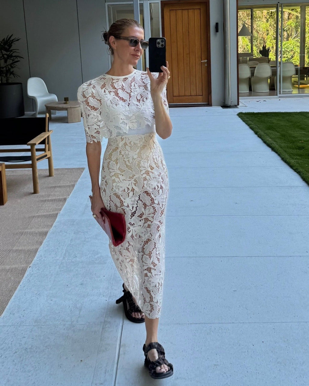 Florentine Lace Midi Skirt / Buttermilk