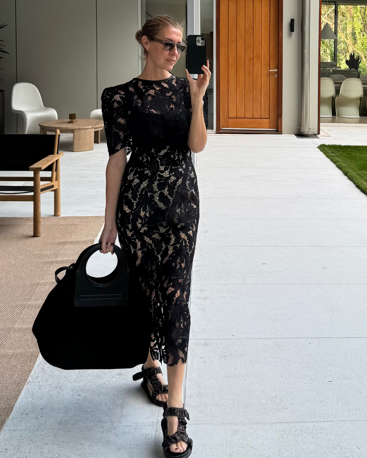 Florentine Lace Midi Skirt / Noir