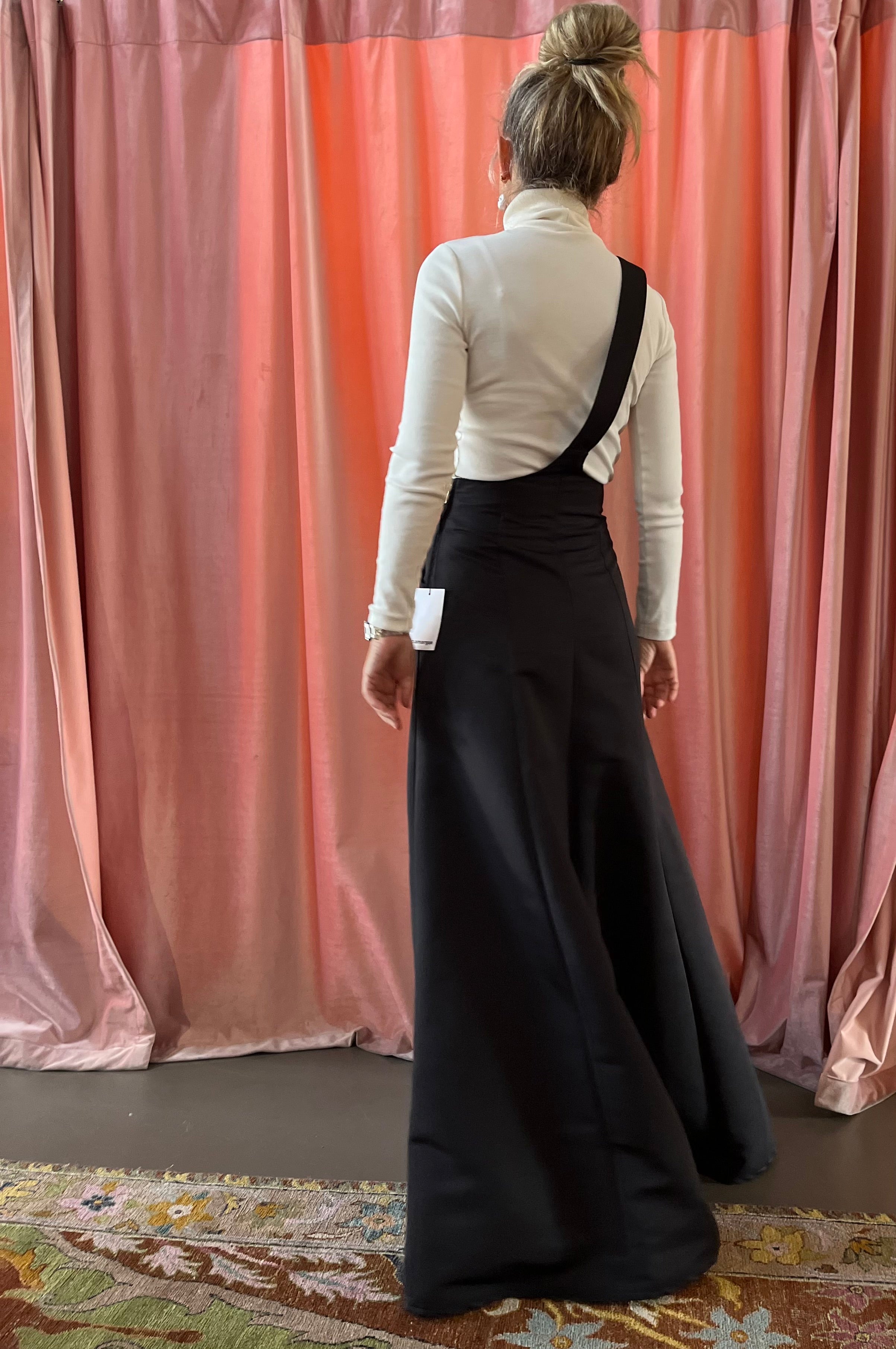 Solofarina Pinafore Black in Satin Ottoman